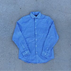 Men’s Murano Slim Fit Dress Shirt Blue Houndstooth Long Sleeve Medium Cotton